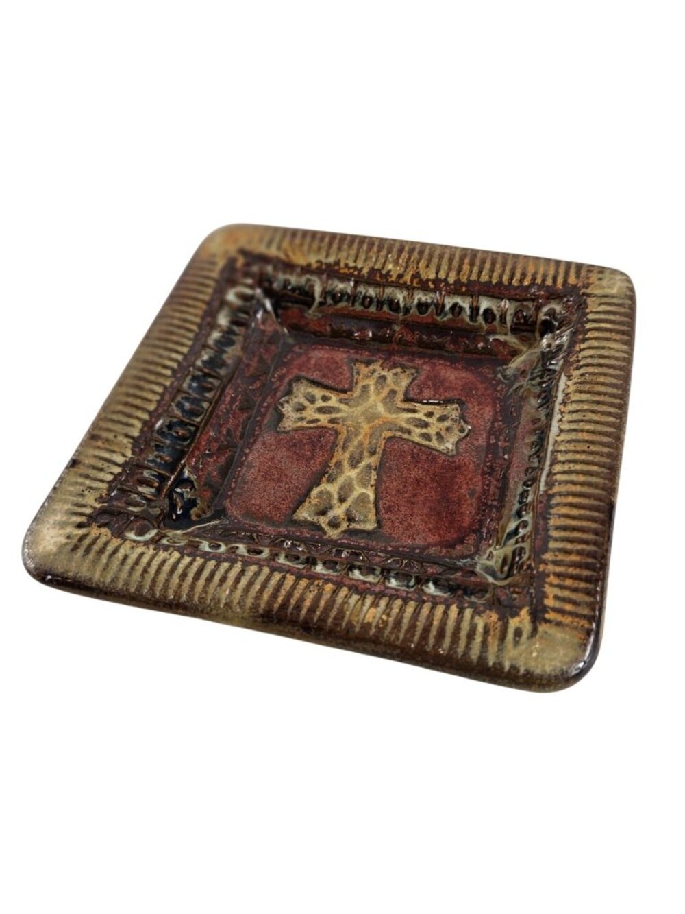 Southwestern Pottery Tray Cross Trinket Dish VTG AWA Studio Terrie Robinson